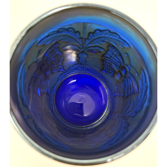 Antique Fenton Glass Cobalt Blue Carnival Glass Butterfly & Fern Tumbler #910 - Picture 6 of 8